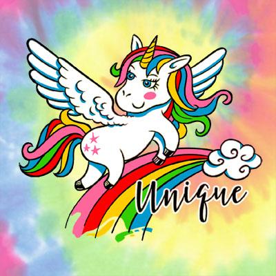 Unique Unicorn Heat Transfer on Tie Die Apparel